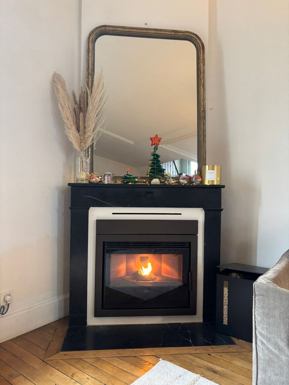Insert à granulés installé dans un salon